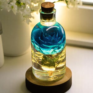 Blue Rose Flower Resin Lamp, Flower Epoxy Night Light Wood, Table Lamp, Unique Gift for Women, Handmade Gift For Mom