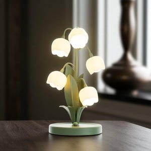 Lily of the Valley Lamp, Cute Fairycore Night Light, Whimsical Flower Desk Accent, Cottagecore Decor, Botanical Mushroom Lamp Gift