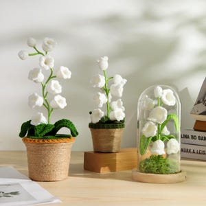 Birthday gift, Crochet Lily of the Valley  Eternal Flower Lamp, Mood Light, Yarn Plant Desk Decor, Bestie Gift,  for Mom, Room Decoration
